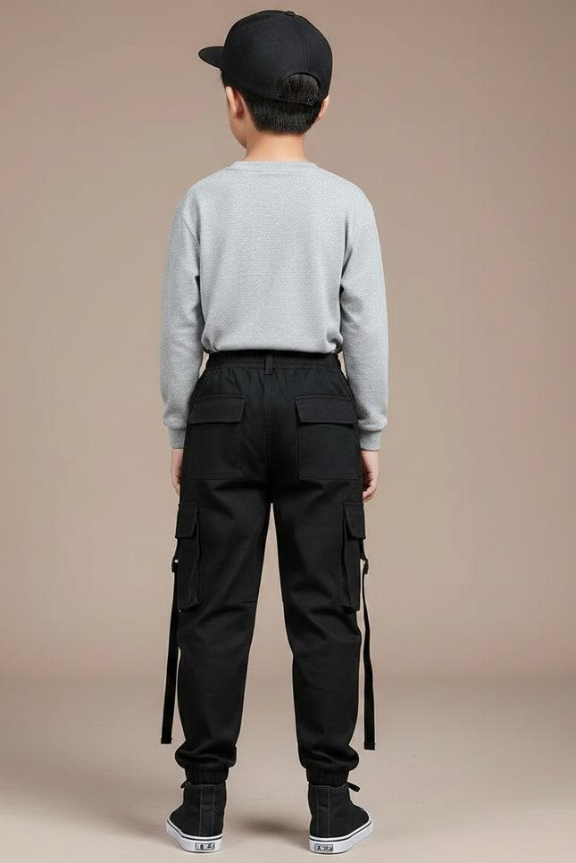 Pantalon Noir Cargo Streetwear Garçon Poches - Toile - vue 2