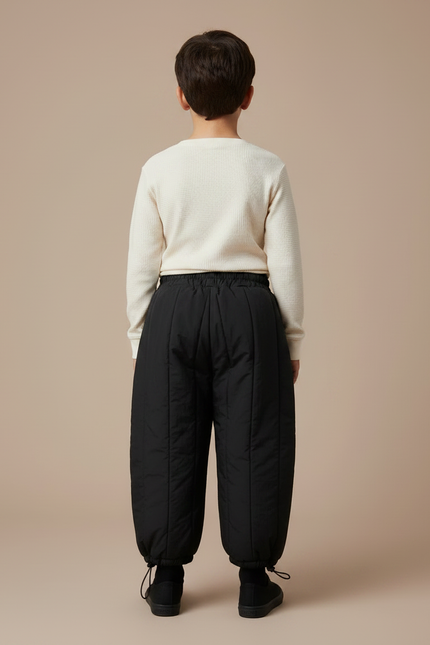 Pantalon Noir Matelassé Hiver Enfant Cordon - Polyester - vue 2