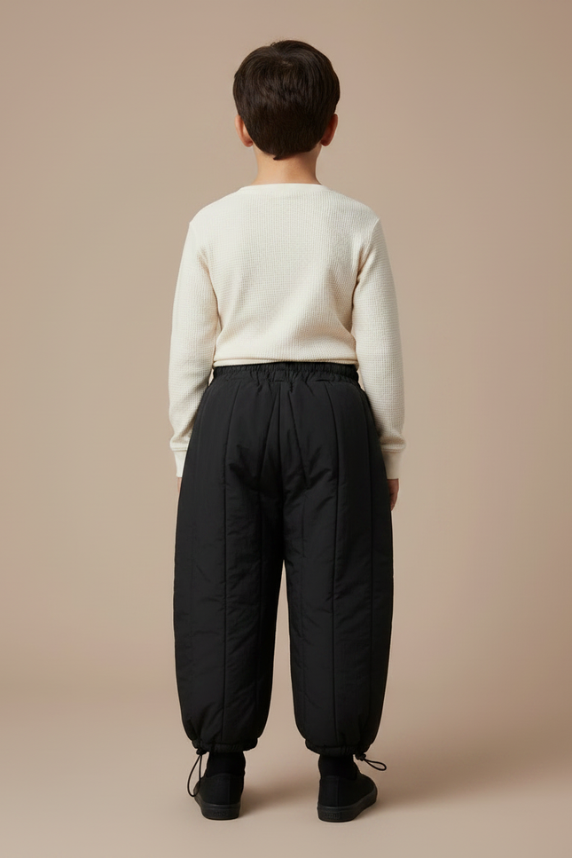 Pantalon Noir Matelassé Hiver Enfant Cordon - Polyester - vue 2