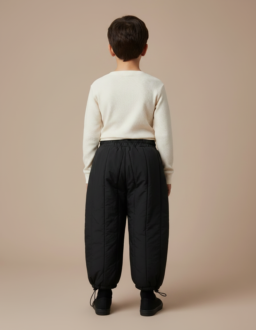 Pantalon Noir Matelassé Hiver Enfant Cordon - Polyester - vue 2