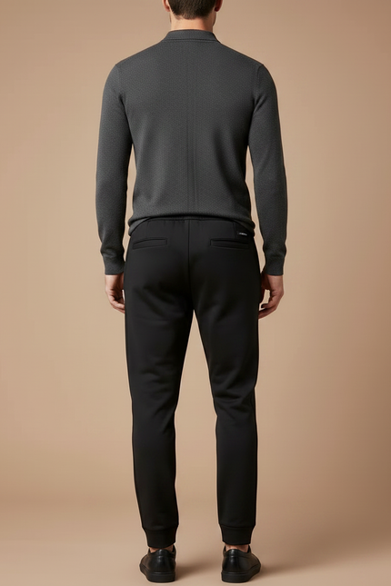 Pantalon Noir Cordon Ajusté Jogging Décontracté Homme - Molleton - vue 2