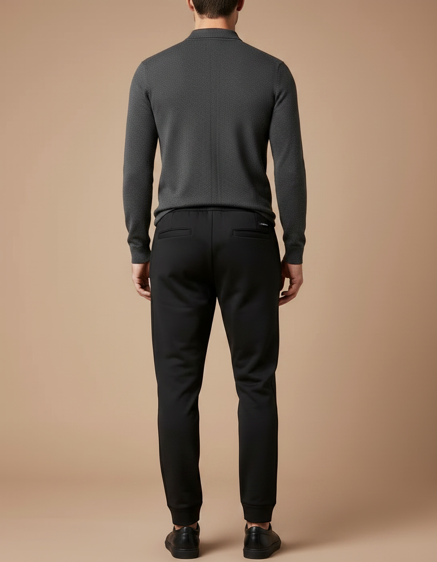 Pantalon Noir Cordon Ajusté Jogging Décontracté Homme - Molleton - vue 2