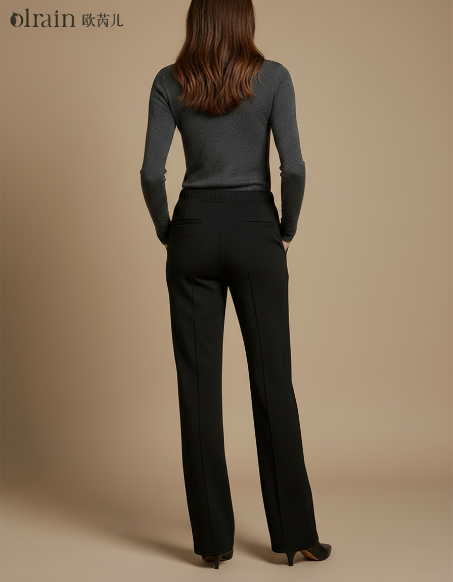 Pantalon Noir Droit Fluide Élégant Femme - Polyester - vue 2