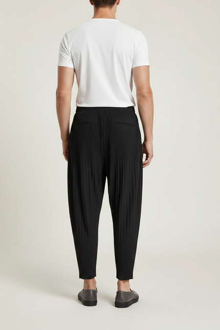 Pantalon Noir Plissé Harem Ample Décontracté Homme - Polyester - vue 2