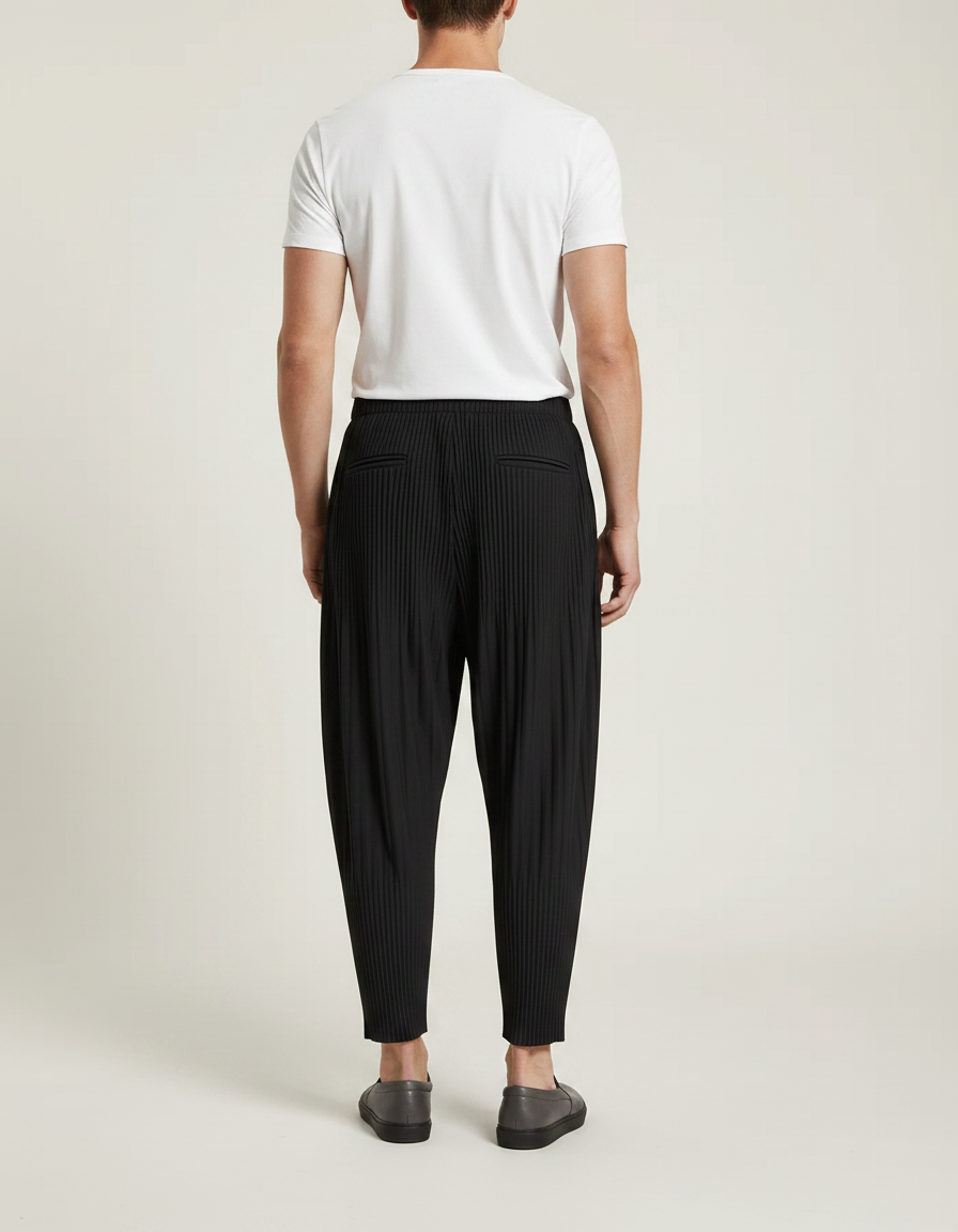 Pantalon Noir Plissé Harem Ample Décontracté Homme - Polyester - vue 2
