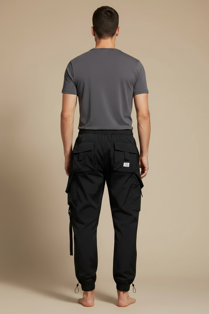 Pantalon Noir Cargo Jogger Multi-Poches Décontracté Homme - Polyester - vue 2