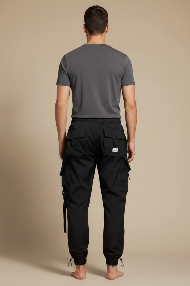 Pantalon Noir Cargo Jogger Multi-Poches Décontracté Homme - Polyester - vue 2