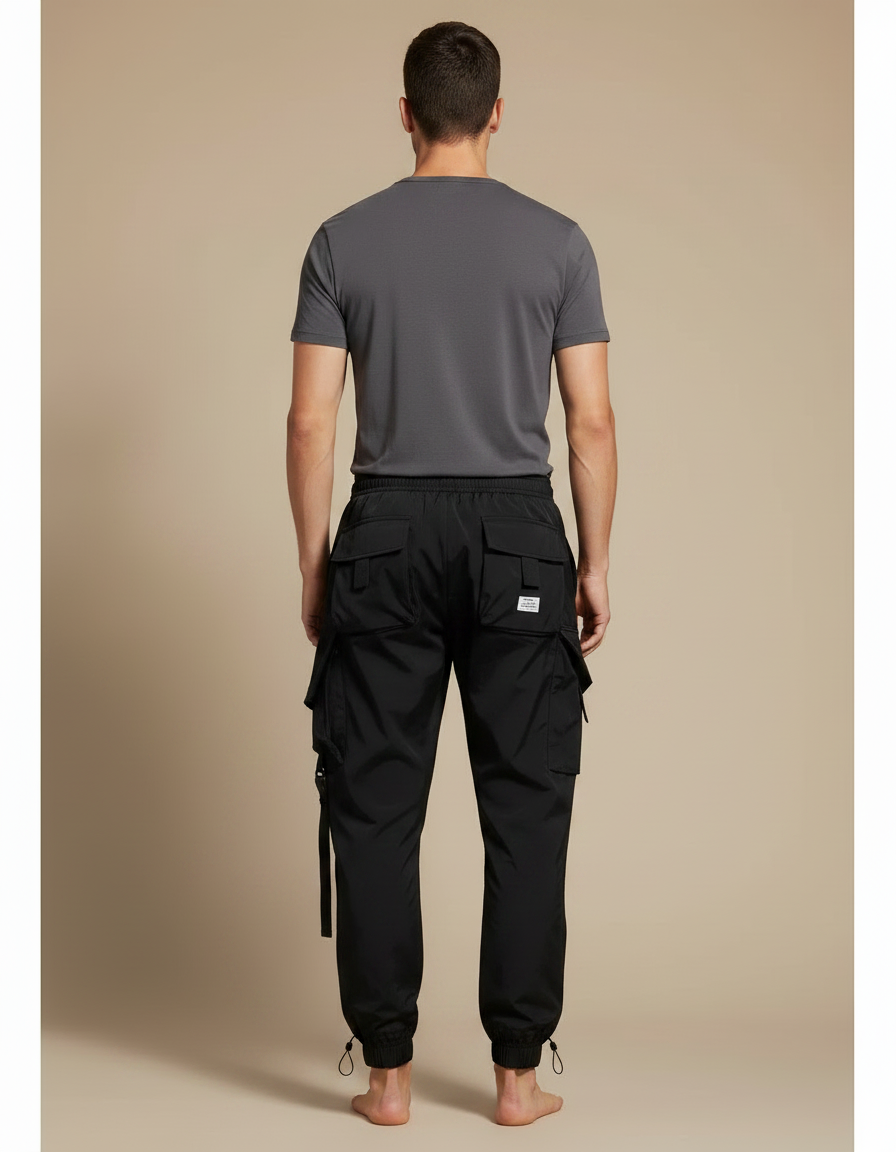 Pantalon Noir Cargo Jogger Multi-Poches Décontracté Homme - Polyester - vue 2
