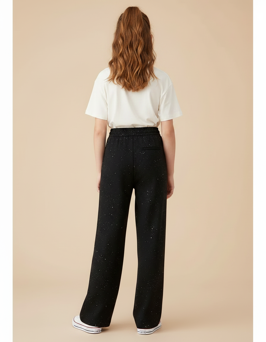 Pantalon Noir Large Pailleté Décontracté Fille - Molleton - vue 2