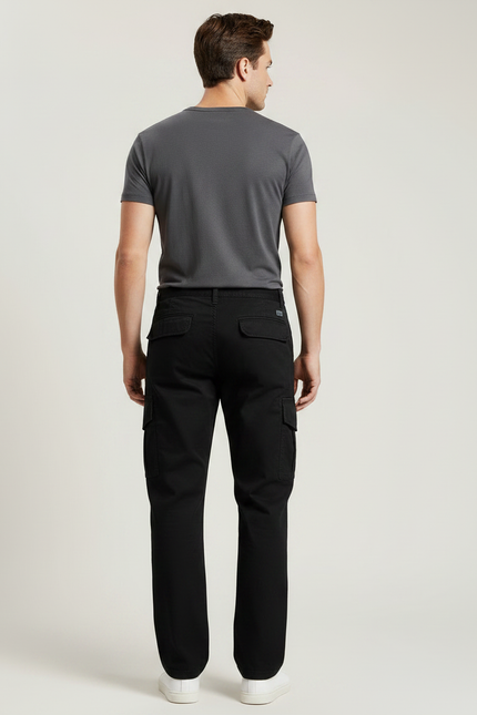 Pantalon Noir Cargo Coton Ample Décontracté Homme - vue 2