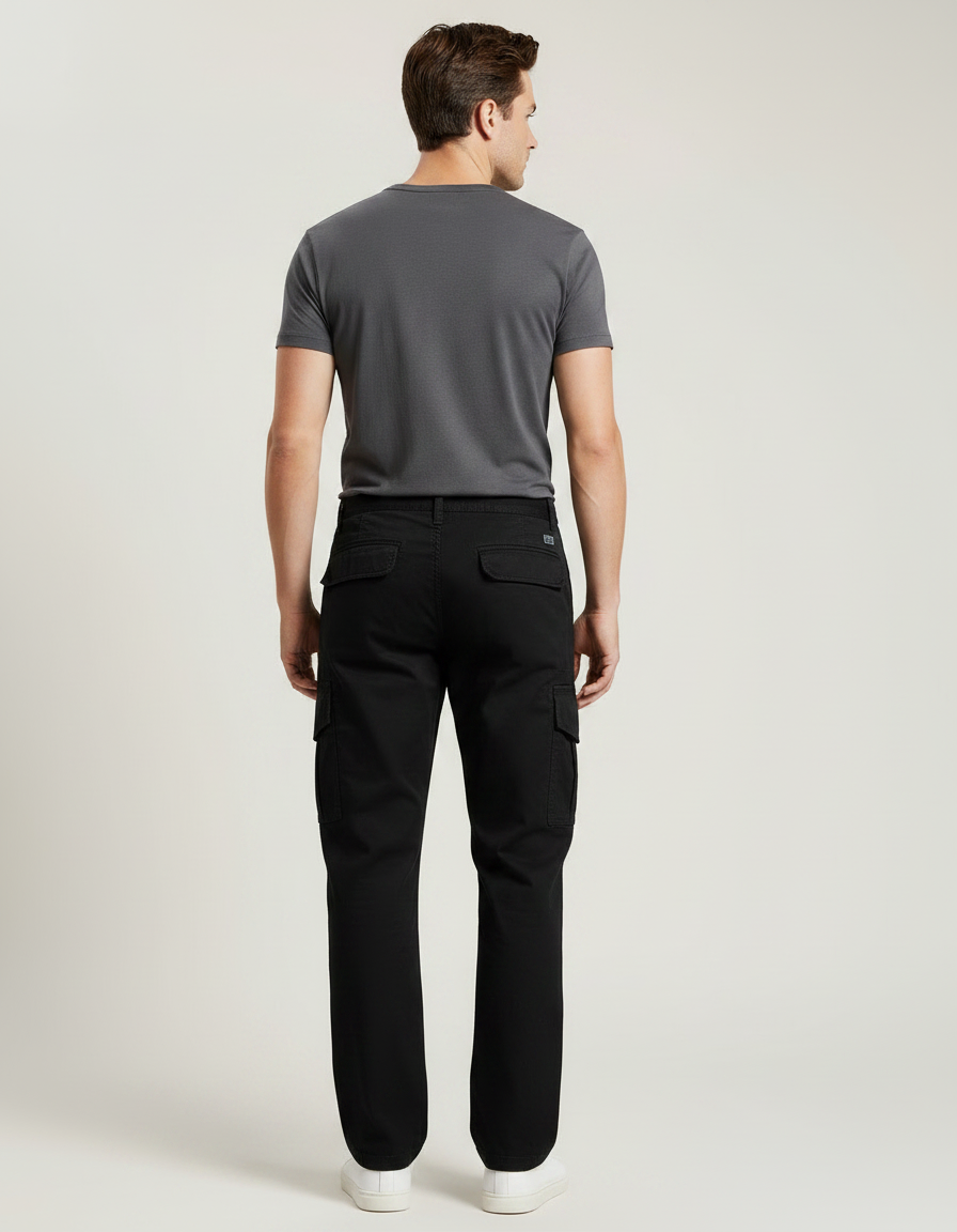 Pantalon Noir Cargo Coton Ample Décontracté Homme - vue 2