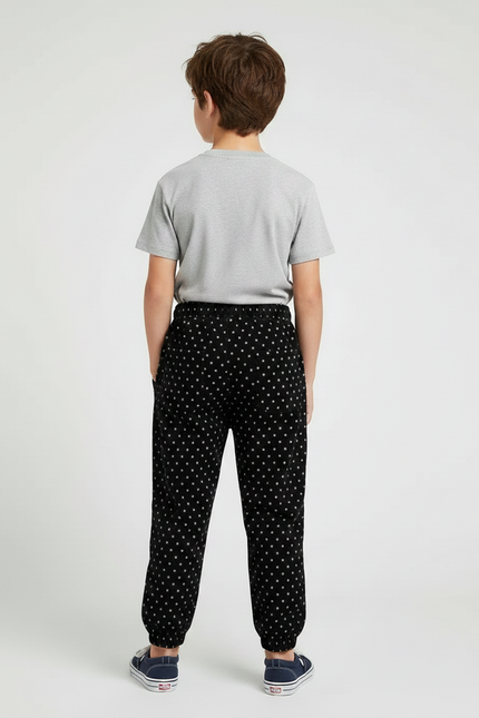 Pantalon Noir Côtelé Ample Points Décontracté Enfant - Cordé - vue 2