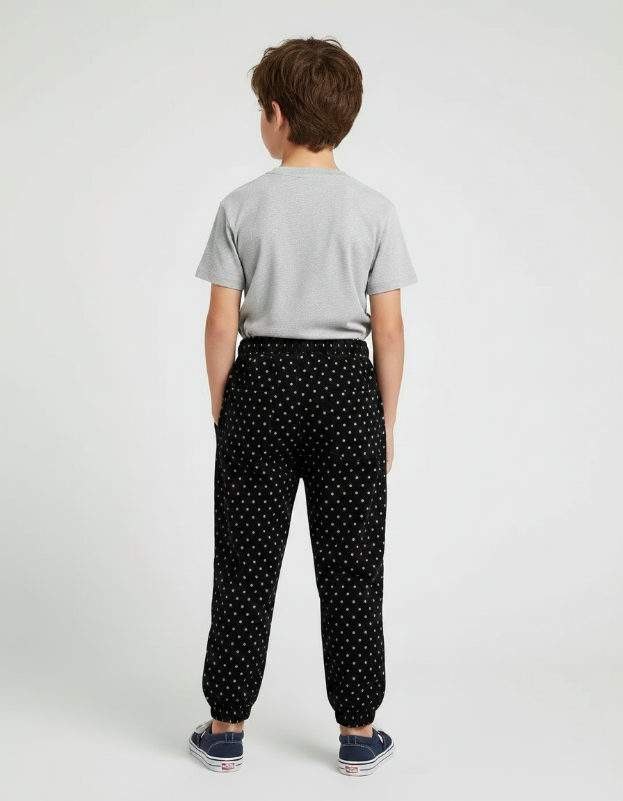 Pantalon Noir Côtelé Ample Points Décontracté Enfant - Cordé - vue 2