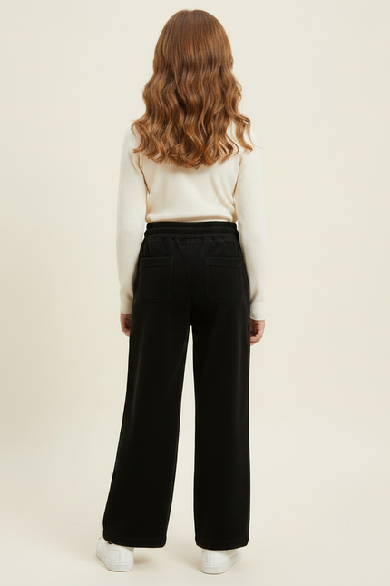 Pantalon Noir Côtelé Ample Fille Décontracté Confortable - Cordé - vue 2