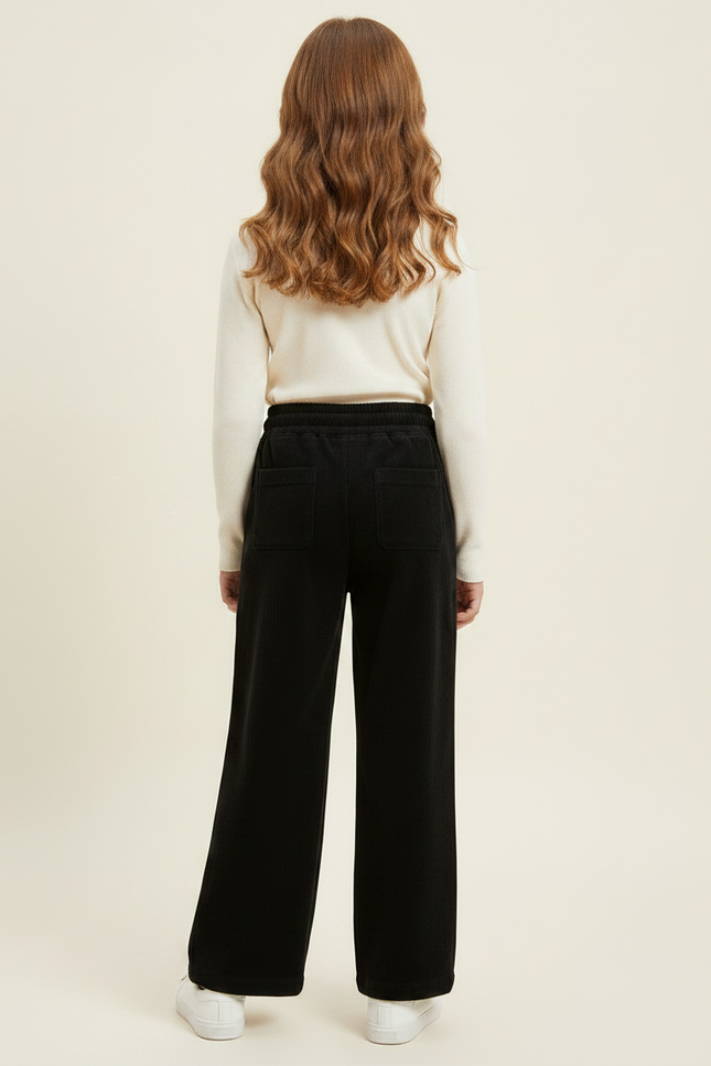 Pantalon Noir Côtelé Ample Fille Décontracté Confortable - Cordé - vue 2