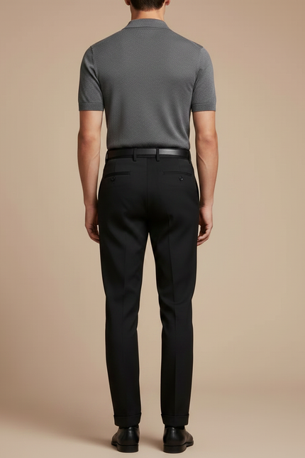 Pantalon Noir Homme Ajusté Plissé Élégant Habillé - Gabardine - vue 2