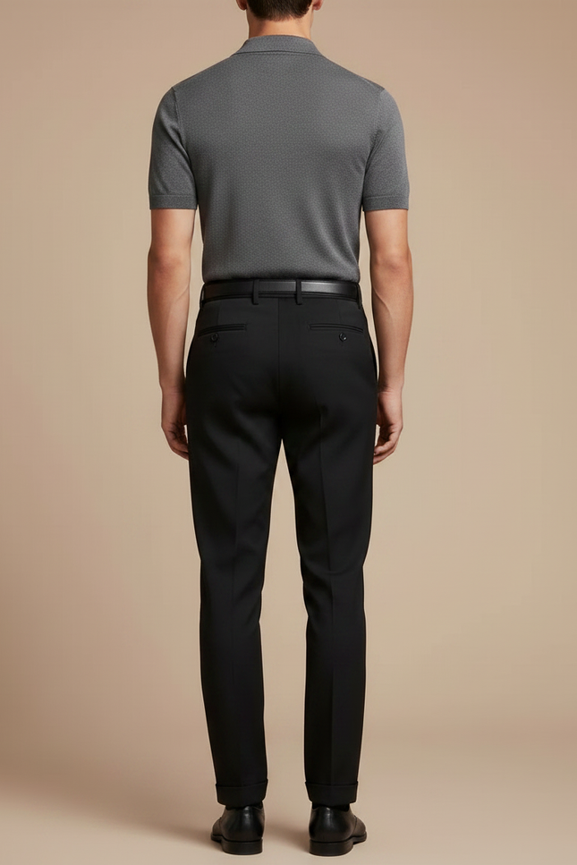 Pantalon Noir Homme Ajusté Plissé Élégant Habillé - Gabardine - vue 2