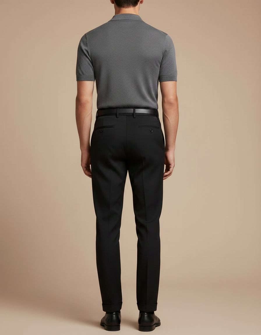 Pantalon Noir Homme Ajusté Plissé Élégant Habillé - Gabardine - vue 2