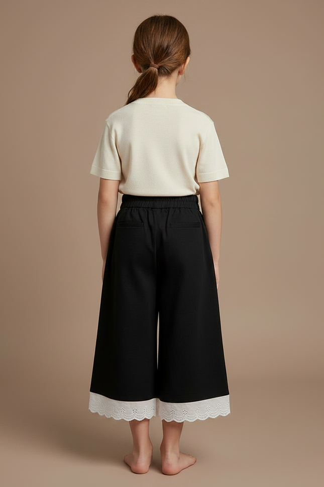 Pantalon Noir Ample Plissé Dentelle Enfant - Gabardine - vue 2