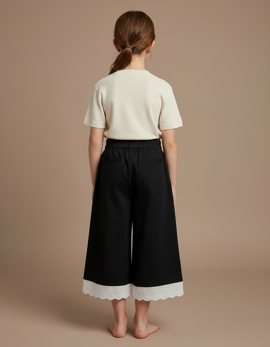 Pantalon Noir Ample Plissé Dentelle Enfant - Gabardine - vue 2