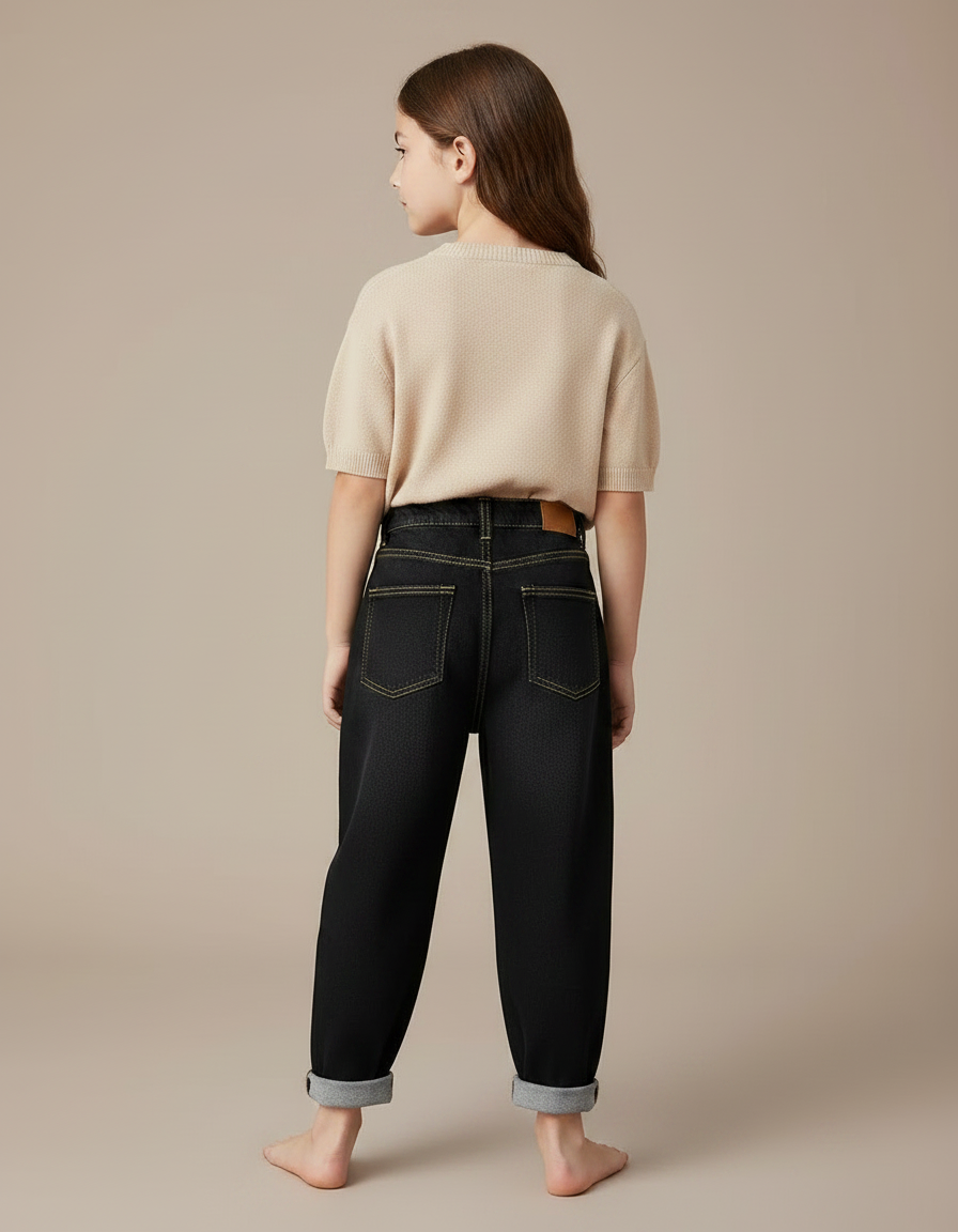 Pantalon Noir Ample Décontracté En Denim Enfant - Jean - vue 2