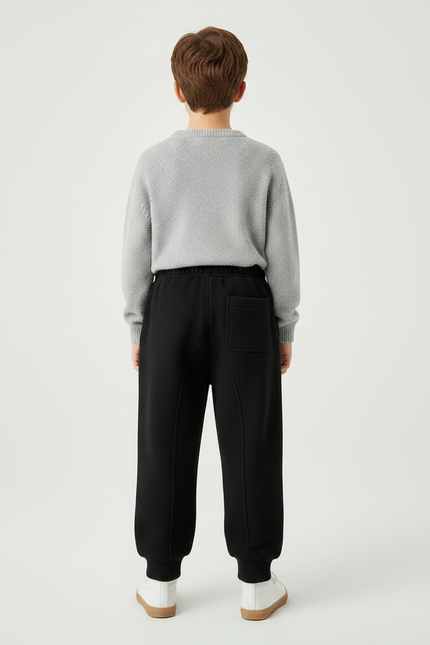 Pantalon Noir Enfant Molletonné Ample Cordon Décontracté - vue 2