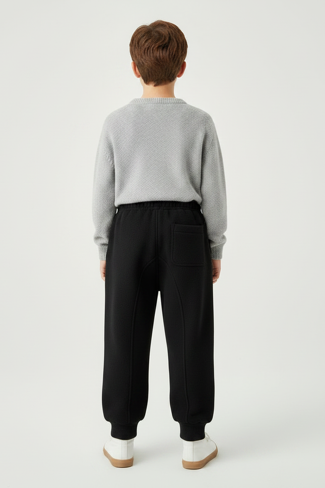 Pantalon Noir Enfant Molletonné Ample Cordon Décontracté - vue 2