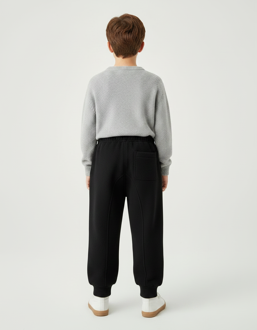 Pantalon Noir Enfant Molletonné Ample Cordon Décontracté - vue 2