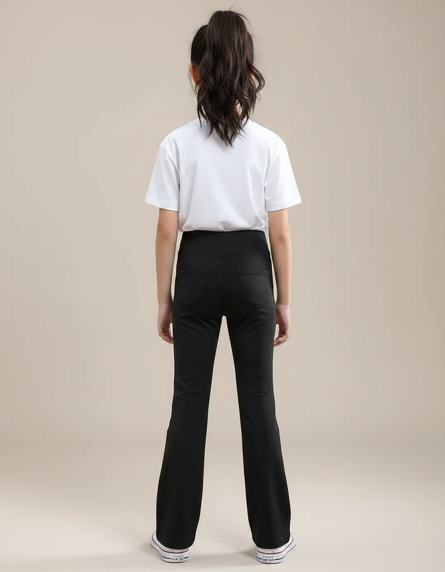 Pantalon Noir Évasé Taille Haute Fille Confortable - Maille - vue 2
