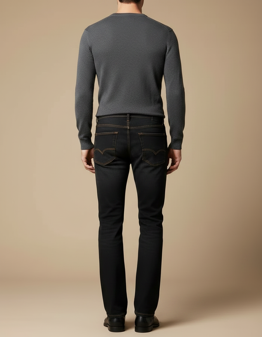 Pantalon Noir Denim Évasé Homme Décontracté - Jean - vue 2