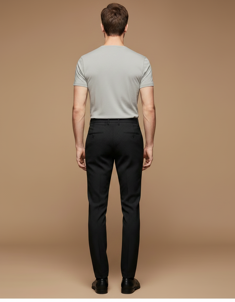 Pantalon Noir Slim Élégant Formel Habillé Texturé - Polyester - vue 2
