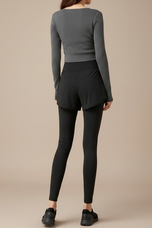 Pantalon Noir Legging Jupe Intégrée Sport Fitness - Polyester - vue 2