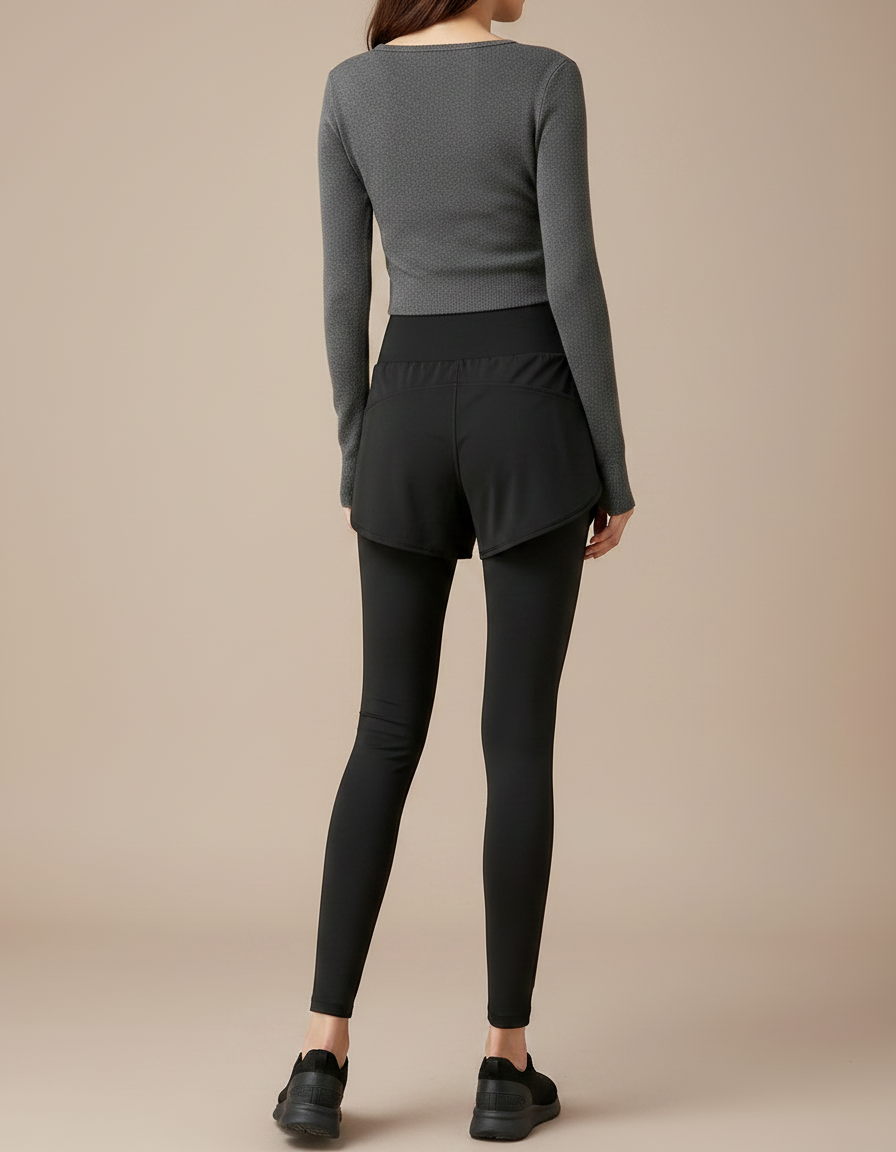 Pantalon Noir Legging Jupe Intégrée Sport Fitness - Polyester - vue 2