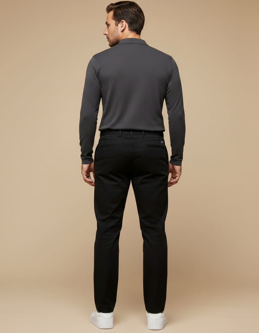 Pantalon Noir Droit Coton Décontracté Homme - vue 2