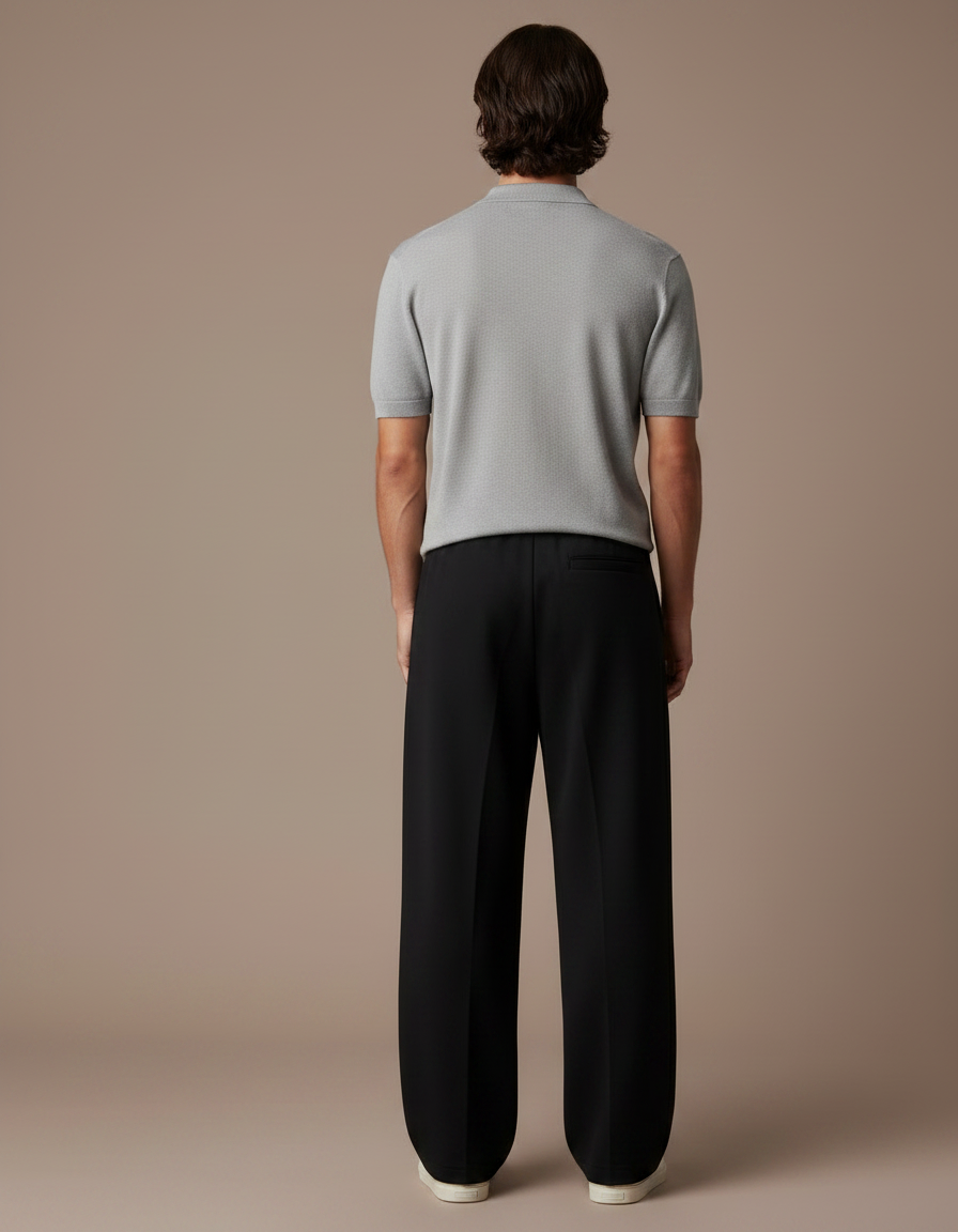 Pantalon Noir Ample Droit Décontracté Homme - Molleton - vue 2