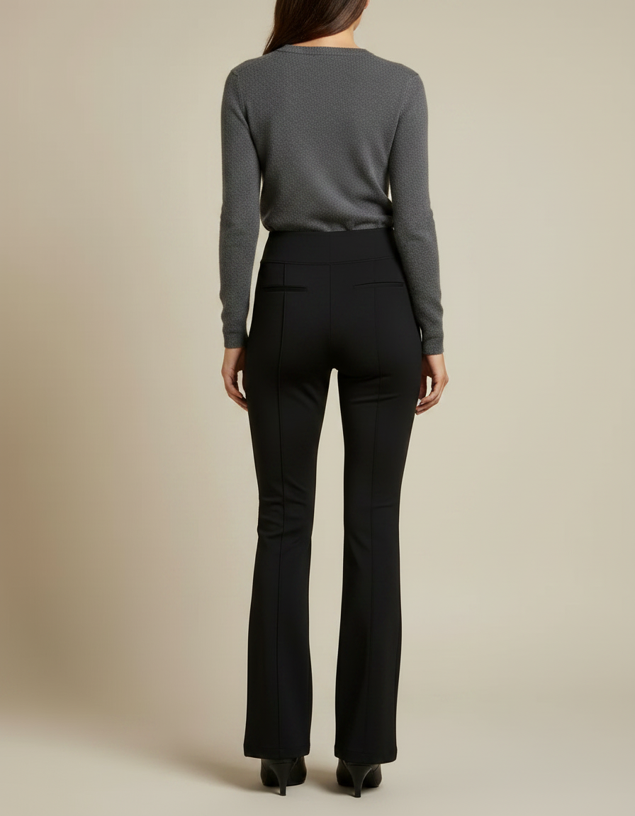 Pantalon Noir Taille Haute Évasé Élégant Femme - Polyester - vue 2
