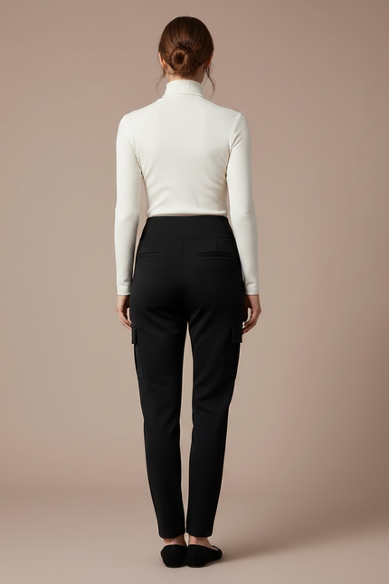 Pantalon Noir Cargo Slim Élégant Femme - Polyester - vue 2