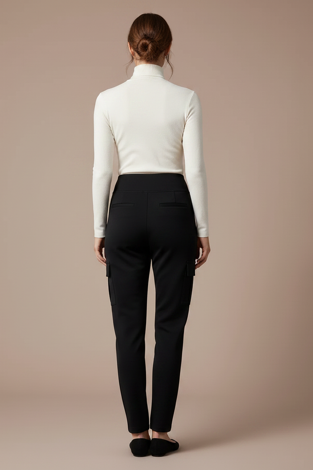 Pantalon Noir Cargo Slim Élégant Femme - Polyester - vue 2