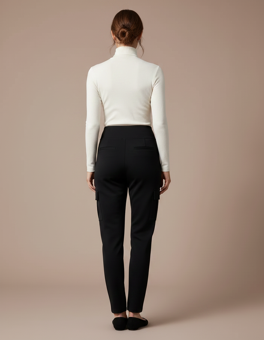 Pantalon Noir Cargo Slim Élégant Femme - Polyester - vue 2