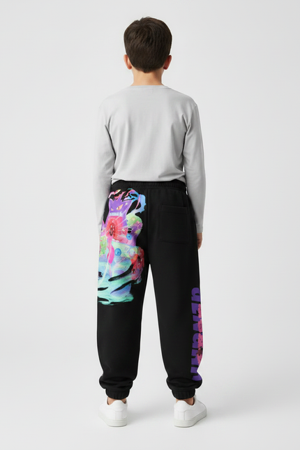 Pantalon Noir Gengar Décontracté Ample Coton Imprimé Coloré - Molleton - vue 2