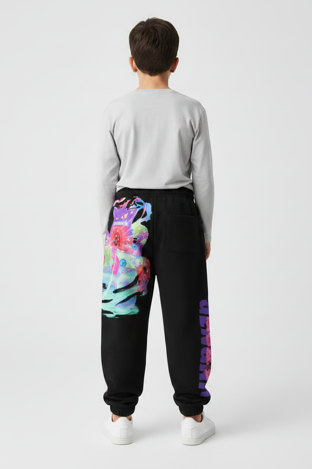 Pantalon Noir Gengar Décontracté Ample Coton Imprimé Coloré - Molleton - vue 2