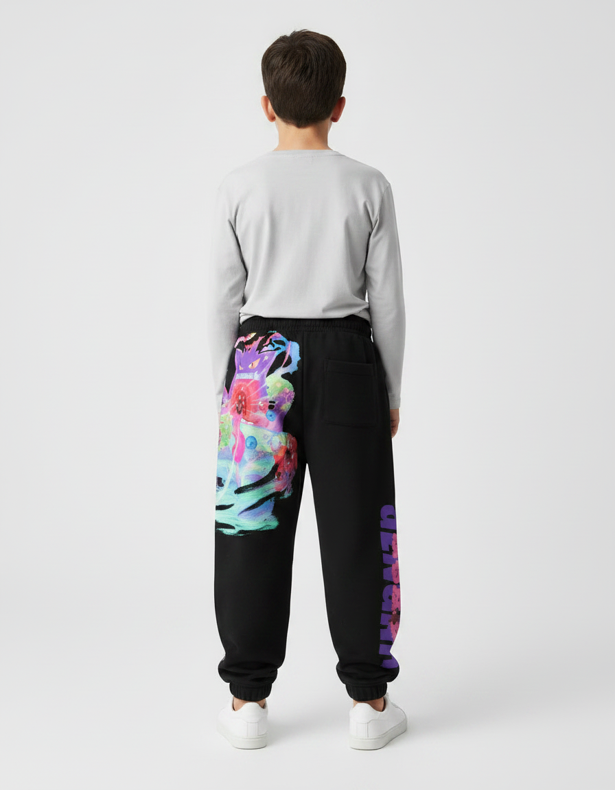Pantalon Noir Gengar Décontracté Ample Coton Imprimé Coloré - Molleton - vue 2