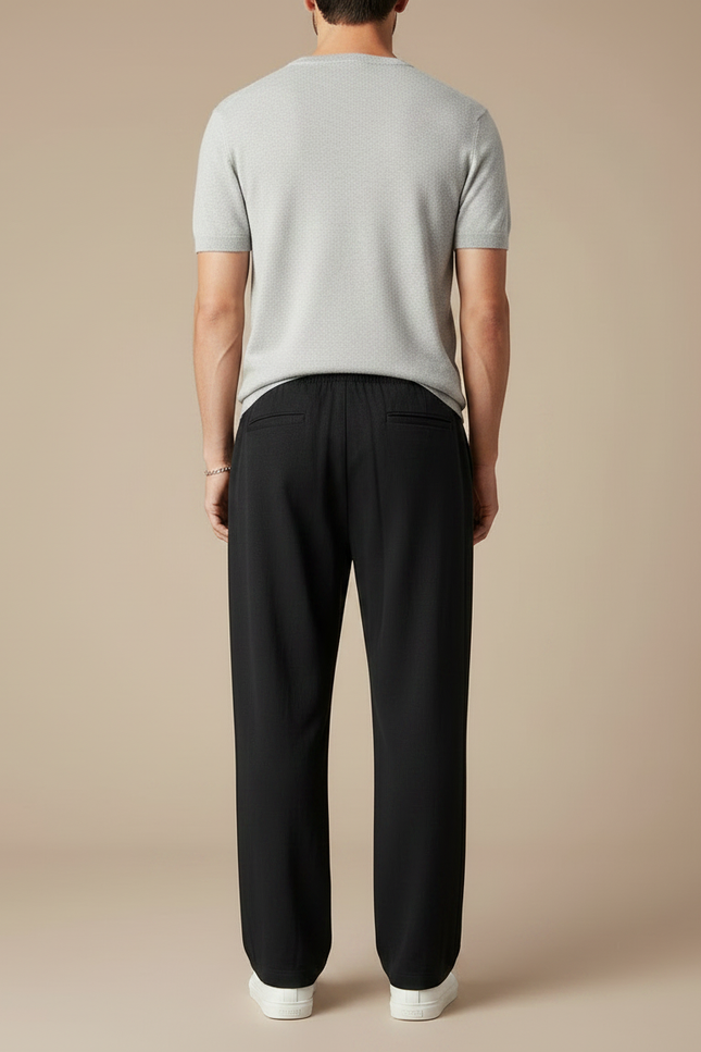 Pantalon Noir Ample Droit Décontracté Homme Cordon - Lin - vue 2