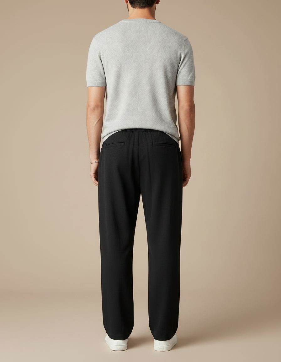 Pantalon Noir Ample Droit Décontracté Homme Cordon - Lin - vue 2