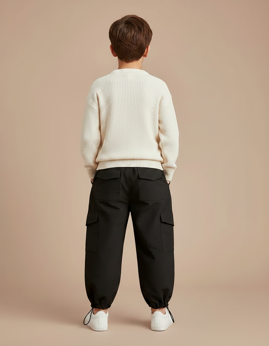 Pantalon Noir Cargo Ample Sport Enfant - Polyester - vue 2