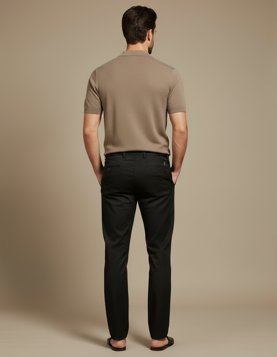 Pantalon Noir Homme Décontracté Ajusté Élégant Léger - Polyester - vue 2