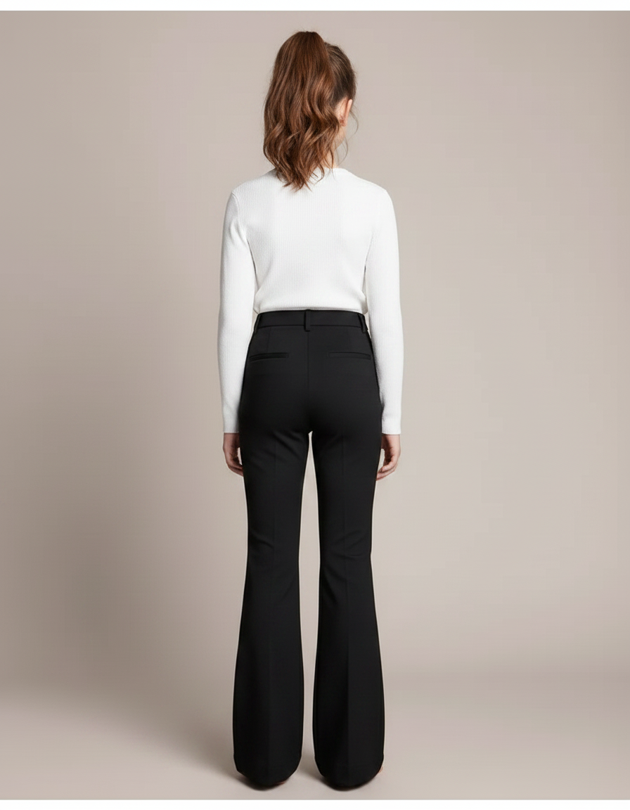 Pantalon Noir Évasé Fluide Taille Haute Fille - Polyester - vue 2