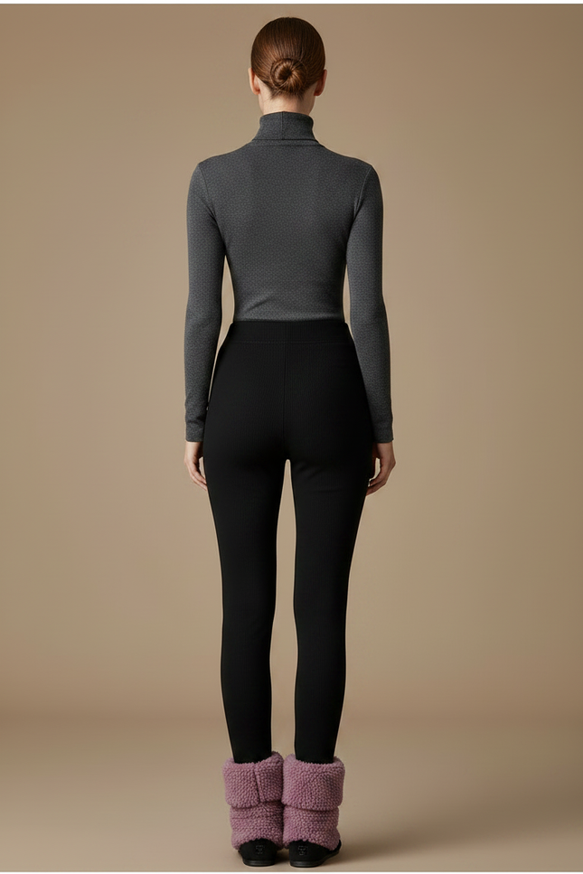 Pantalon Noir Côtelé Slim Doublé Chaud Femme - Maille - vue 2