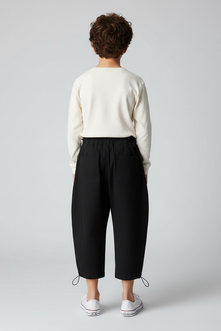Pantalon Noir Ample Décontracté Enfant Cordon - Gabardine - vue 2