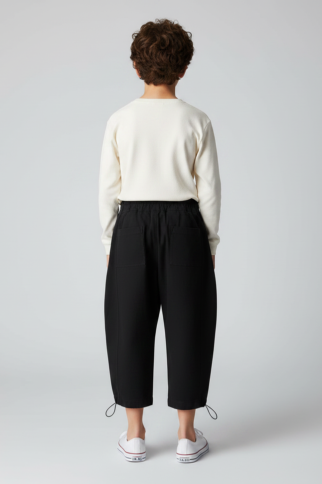 Pantalon Noir Ample Décontracté Enfant Cordon - Gabardine - vue 2